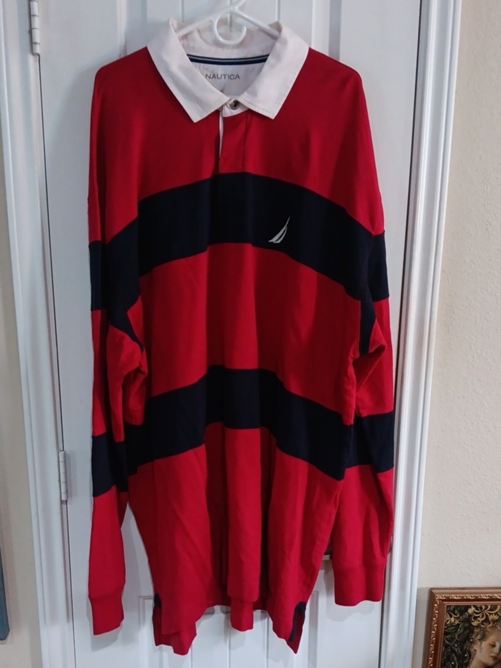 Nautica Men 3XLT Rugby Shirt Red Nvy N-E-S Maritime Flag Back